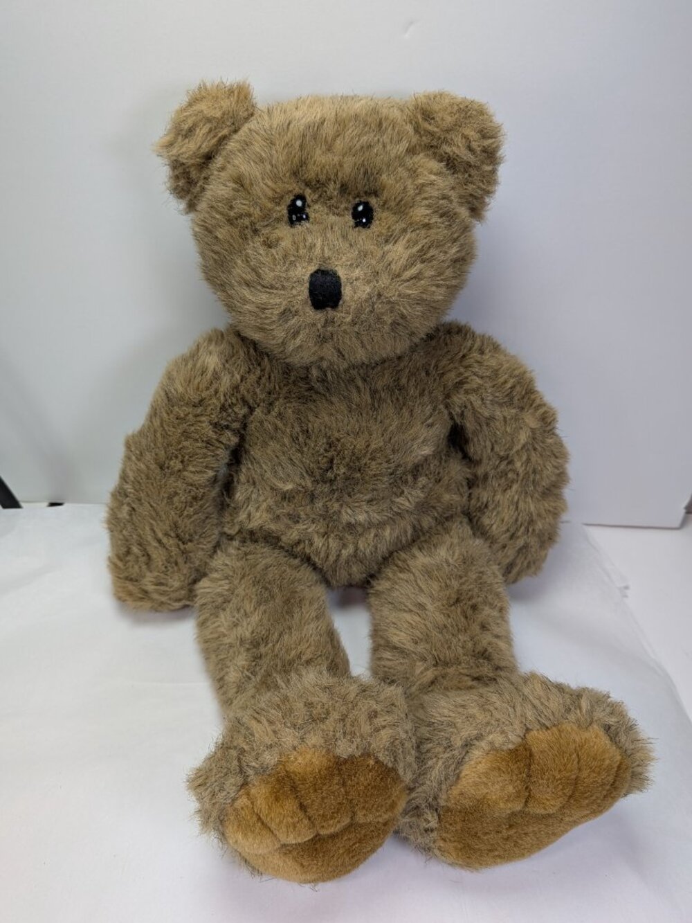 VTG 17" Tipped Plush Teddy Bear Stitched Nose Oval Eyes Weighted Paws